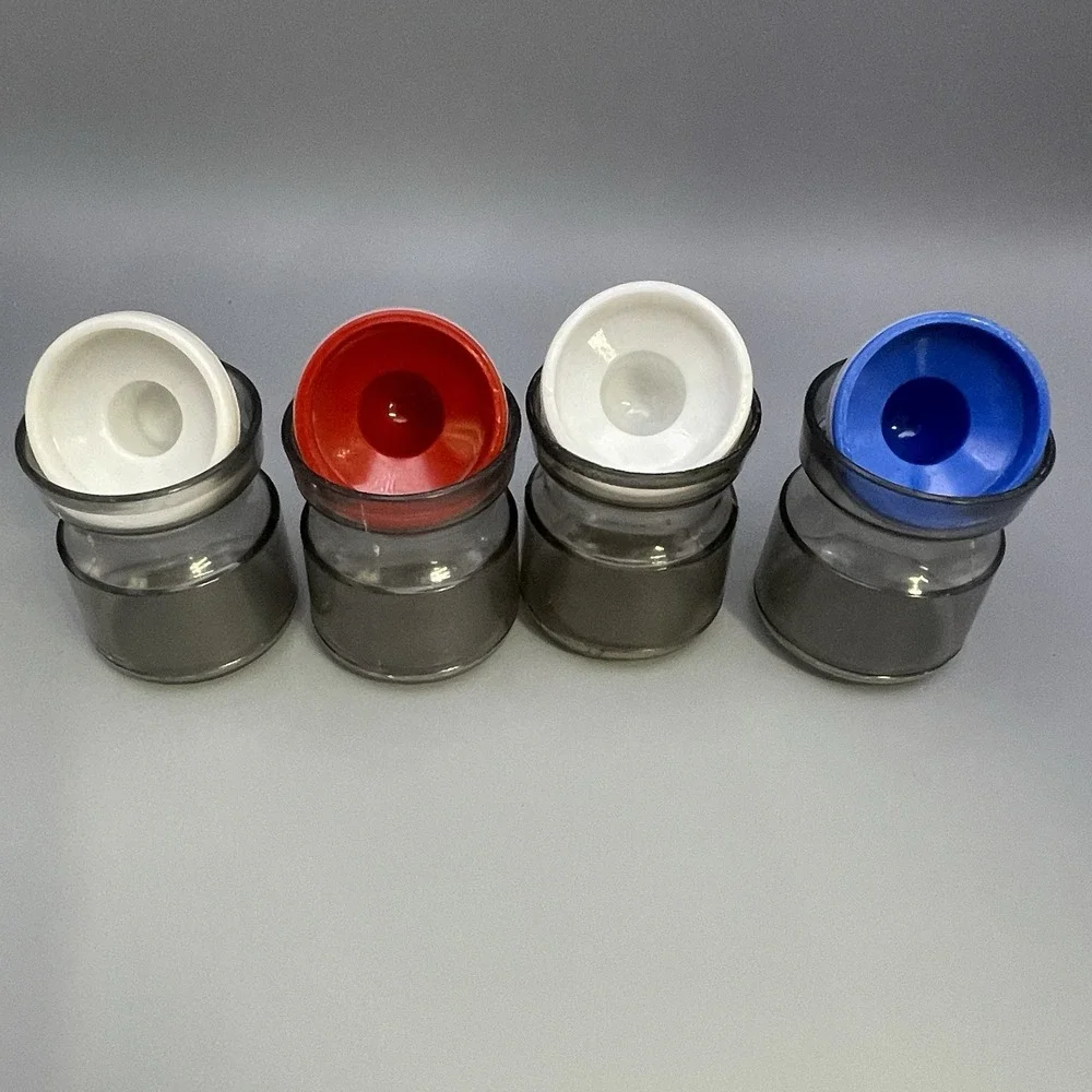Vtg 4 MCM Storage Jars Desk Organization Red Blue White‎ Ball Lids Retro *Read